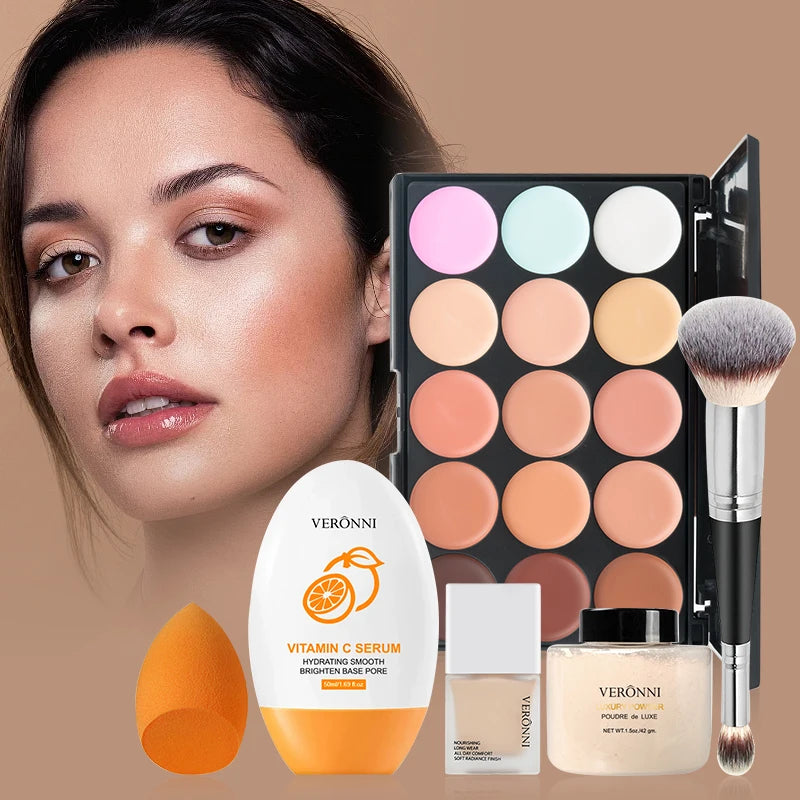 VERONNI 6-Pc Face Makeup Set | Foundation, Concealer & Primer Face Makeup Set QXL