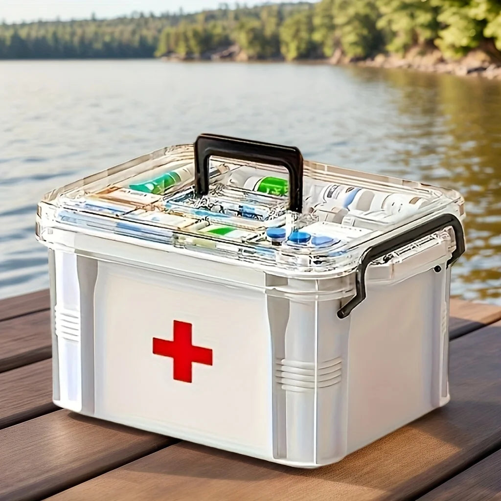 Clear Medicine Organizer Box with Tray & Labels | PA+PE Medicine Storage Box QXL