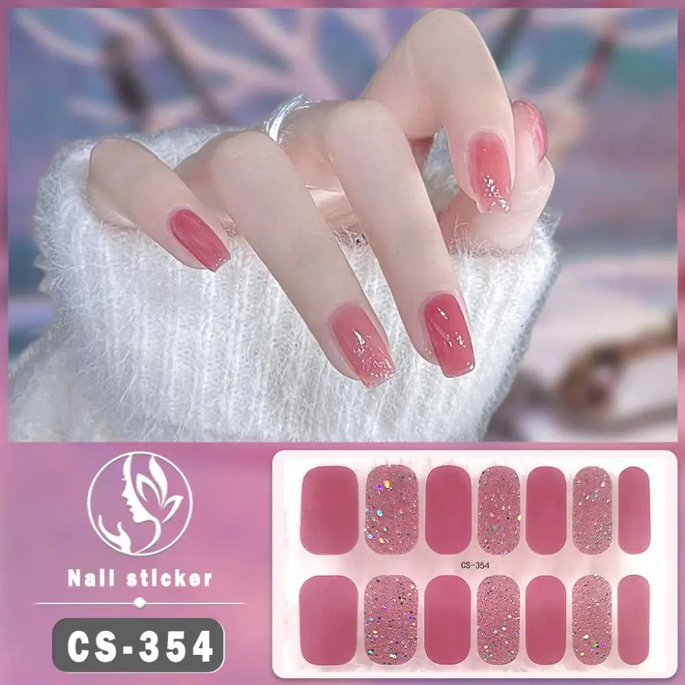Foil Gel Nail Wraps – Glitter French Manicure Stickers 14 Tips Gel Nail Wraps QXL Light Pink