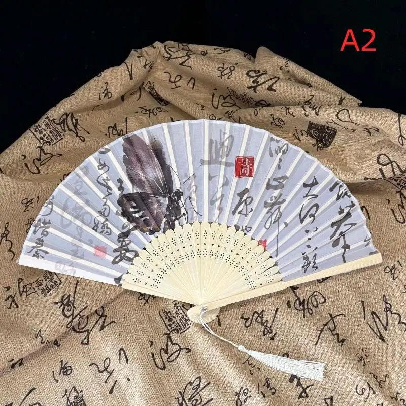 Chinese Folding Fan | Bamboo Tassel Vintage Hand Fan Folding Hand Fan QXL A2