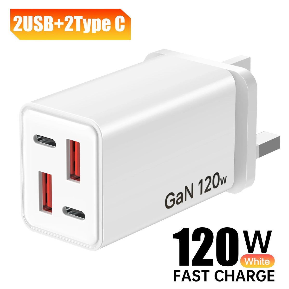 120W GaN Multi-Port USB-C Fast Charger PD QC3.0 | EU US UK USB-C Wall Charger QXL UK Plug White