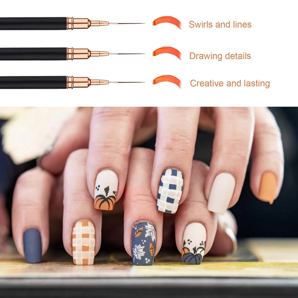 5-Piece Nail Art Liner Brush Set | Fine Line & Stripe Detail Nail Art Brushes QXL