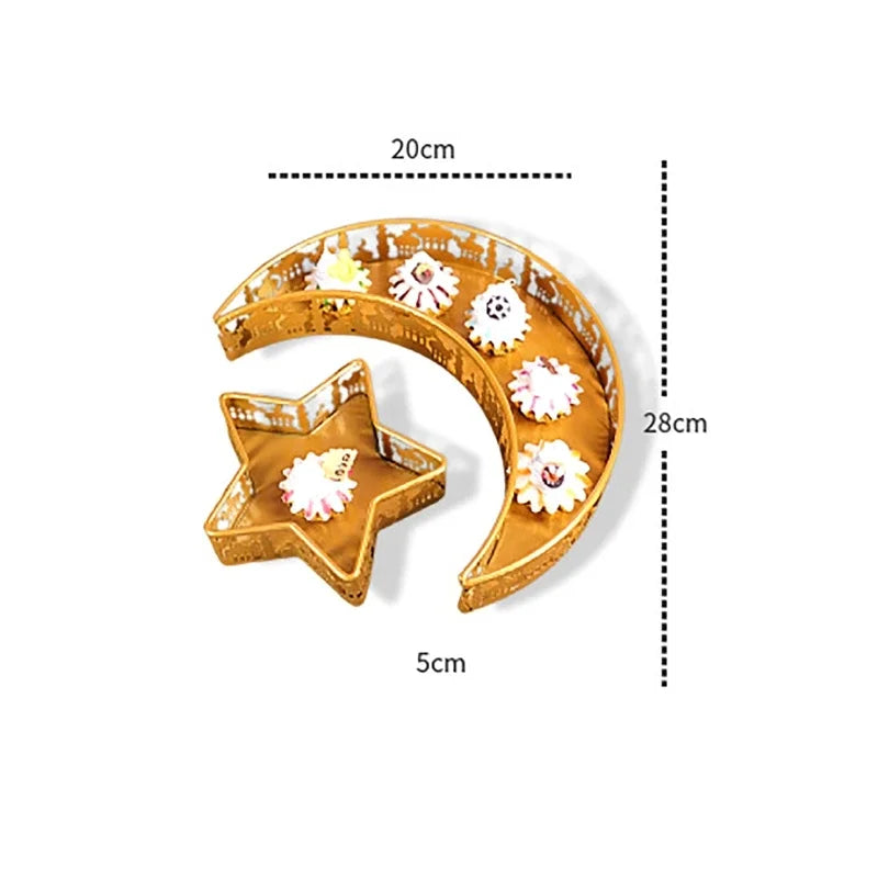 Eid Mubarak Moon & Star Iron Serving Tray Set | Ramadan Decor Festive Serving Tray QXL