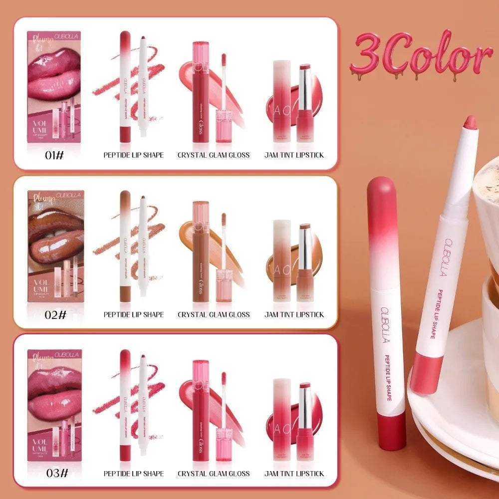 Waterproof Lip Liner & Gloss Set | 3 Shades, Mirror Shine Lip Liner & Gloss Set QXL