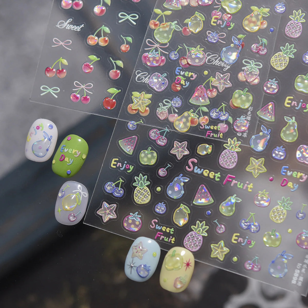 5D Iridescent Jelly Fruit Nail Stickers – Self-Adhesive Decals Nail Art Stickers QXL
