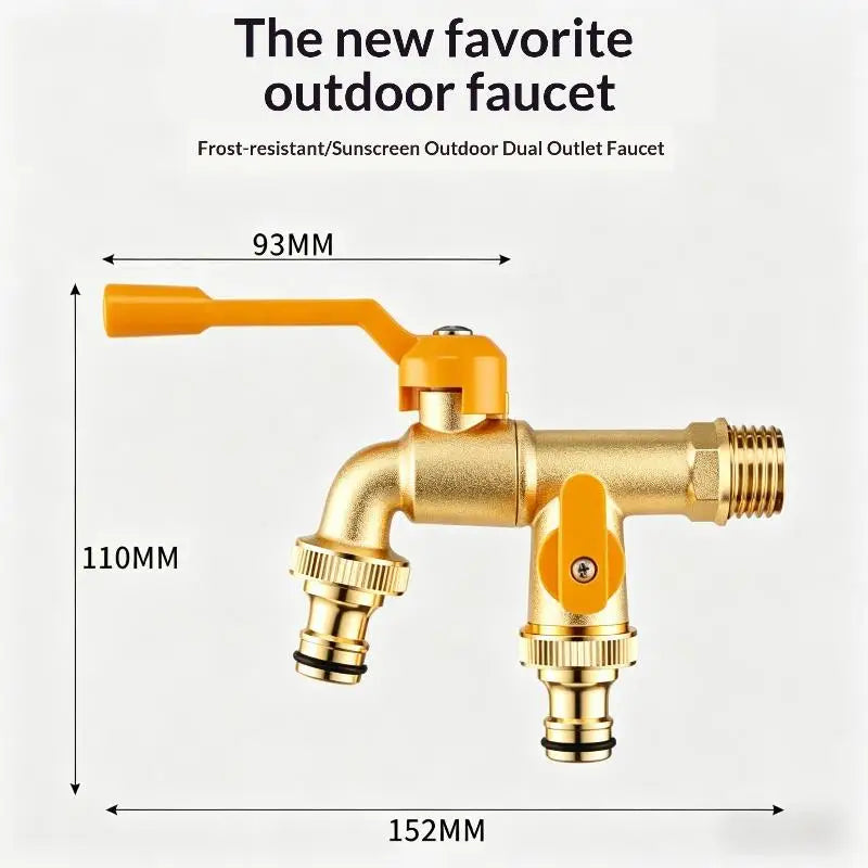 Outdoor Antifreeze Brass Faucet | 1-In 2-Out Garden Tap Outdoor Garden Faucet QXL