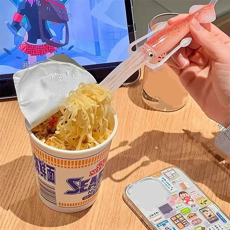 Squid-Shaped Acrylic Food Fork | Funny Bento & Fruit Pick Novelty Kitchen Fork QXL