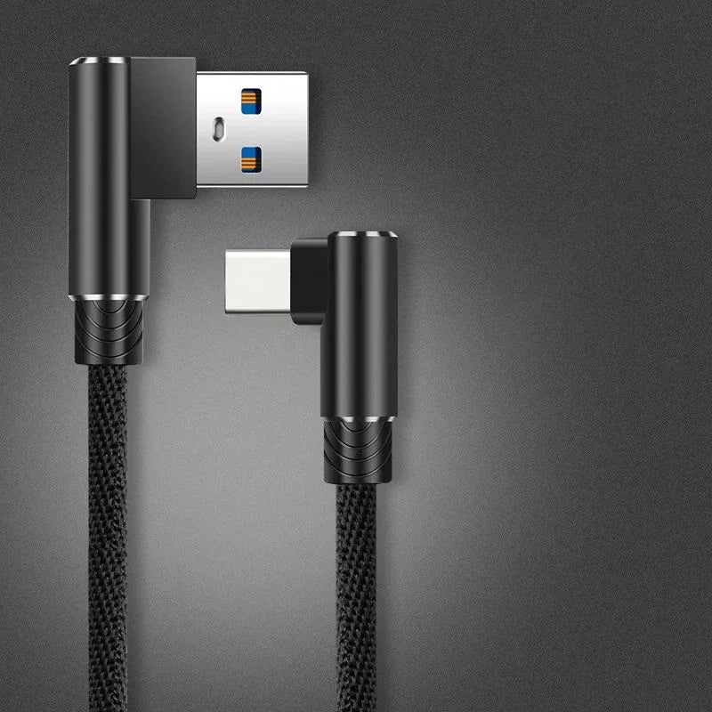 90° Elbow 40W USB-C Fast Charging Cable – Braided 5A USB-C Charging Cable QXL Black 1.5m