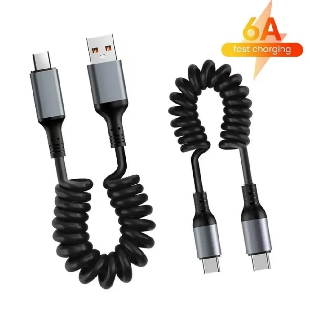 1M Coiled Spring USB-C to USB-C Cable | 6A Fast Charging USB-C Charging Cable QXL