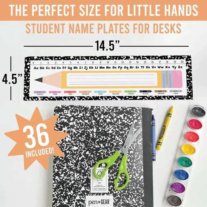 36-Pack Classroom Desk Name Tags for Students | 3×9 Inch Classroom Name Tags QXL