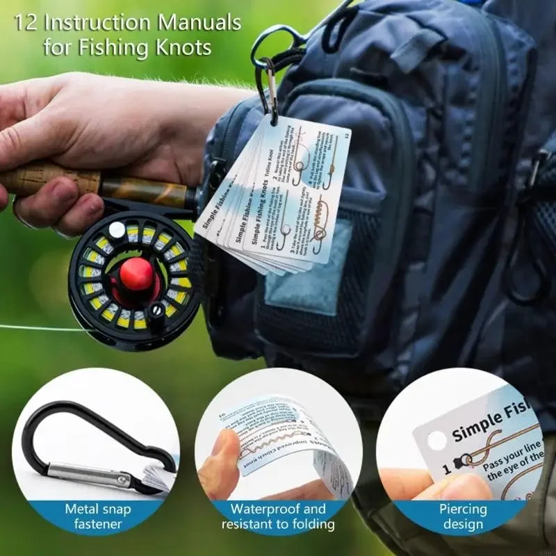 12-Pc Fishing Knot Guide Cards | Waterproof PVC with Ring Fishing Knot Guide QXL