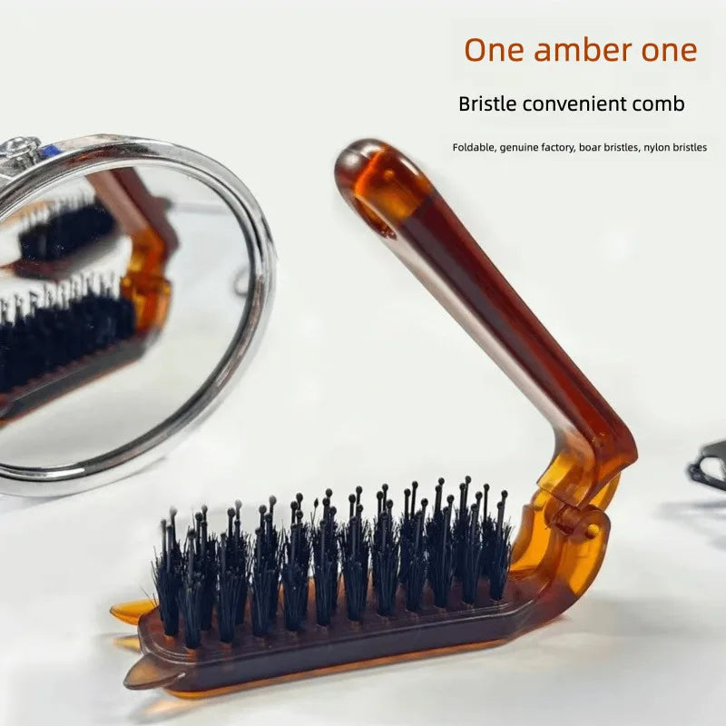 Amber Folding Boar Bristle Comb | Anti-Static Travel Hair Comb Folding Hair Comb QXL