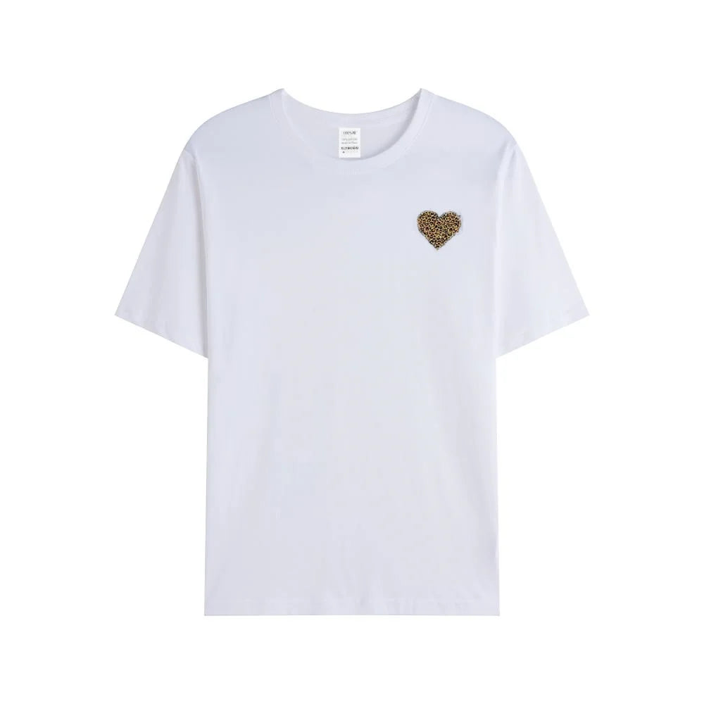 Women's 100% Cotton Heart Print T-Shirt | Casual Daily Tee Casual Cotton T-Shirt QXL 17 M