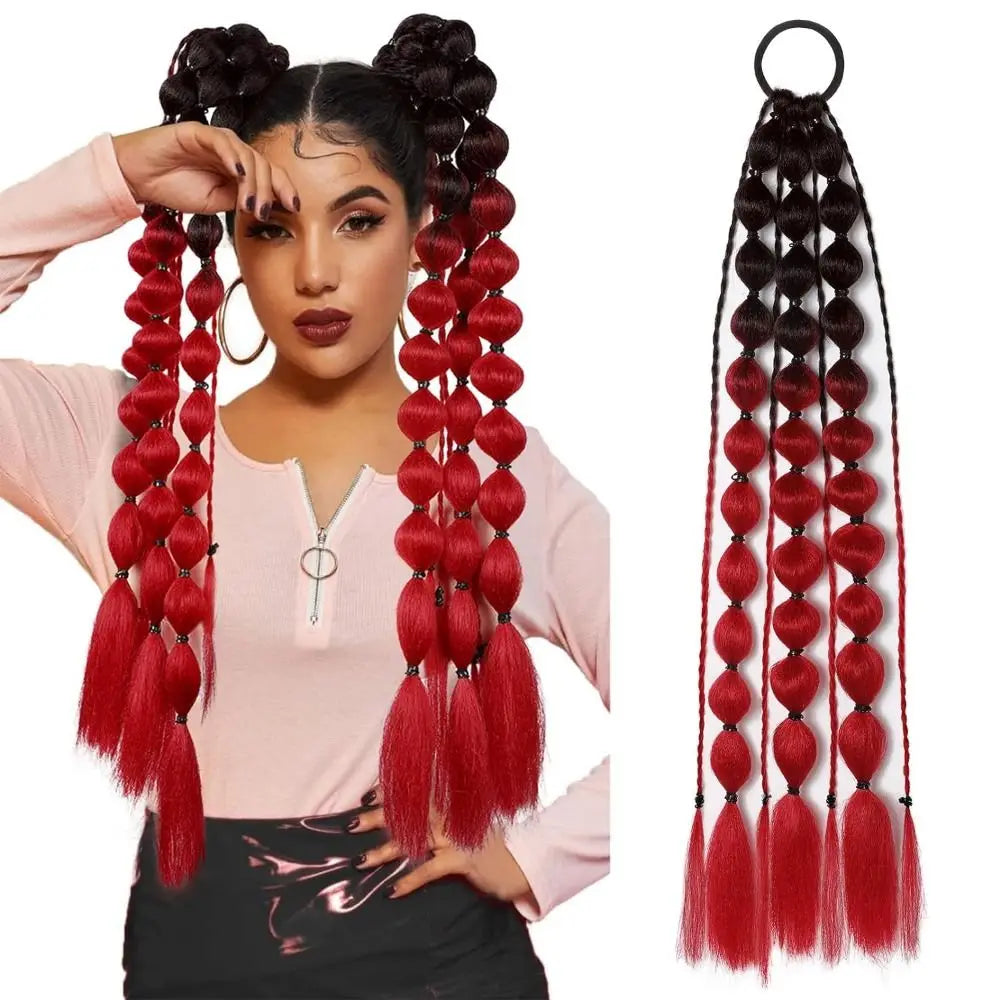 Braided Bubble Ponytail Hair Extension | Colorful 20" Ombre Ponytail Hair Extension QXL B1
