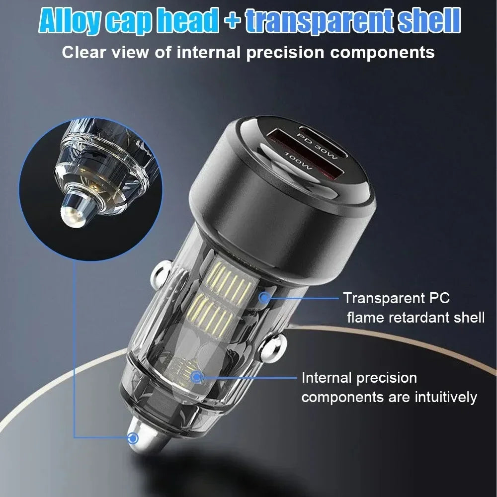 130W Mini Car Charger QC3.0 USB-C PD Fast Charging Car Charger Adapter QXL