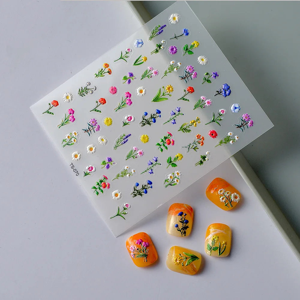 5D Embossed Flower Nail Art Stickers | Spring Daisy Decals Nail Art Stickers QXL