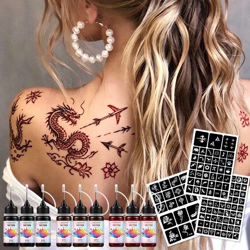 VERONNI 12-Pc Semi-Permanent Tattoo Cream | Face & Body Art Temporary Tattoo Cream QXL