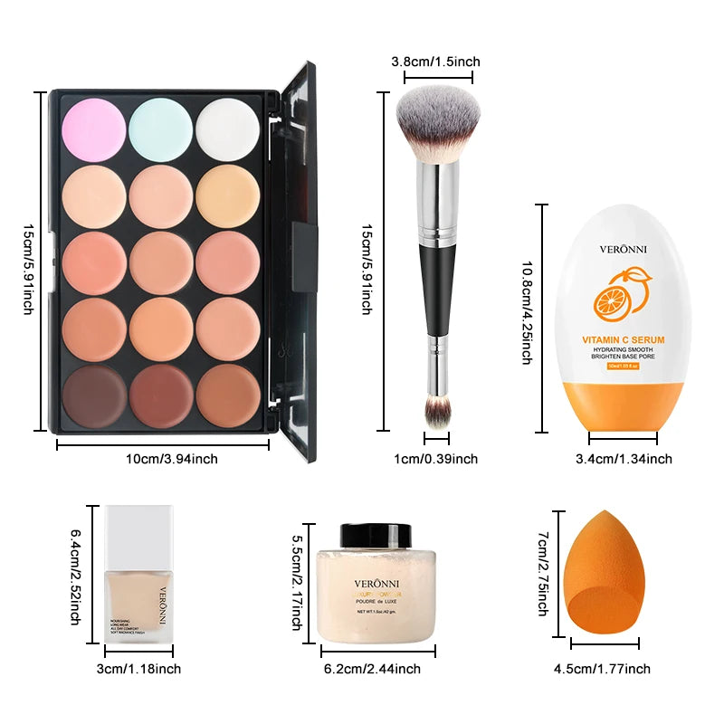 VERONNI 6-Pc Face Makeup Set | Foundation, Concealer & Primer Face Makeup Set QXL 6pcs