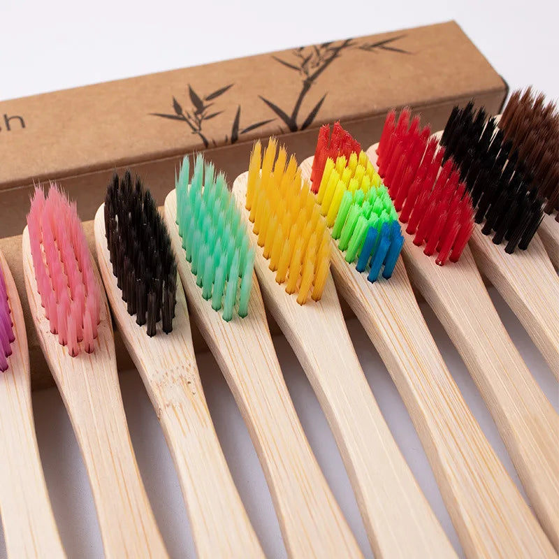 10-Pack Natural Bamboo Toothbrush Set | Eco Soft Bristles Bamboo Toothbrush Set QXL