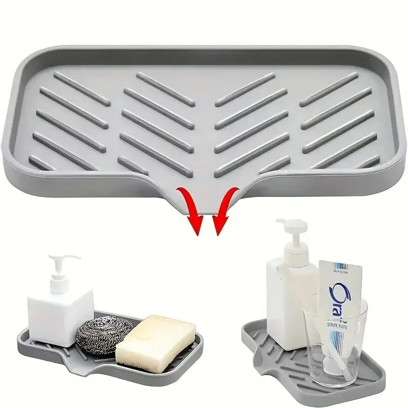 Silicone Sink Mat | Faucet Splash Pad & Soap Drain Tray Silicone Sink Mat QXL