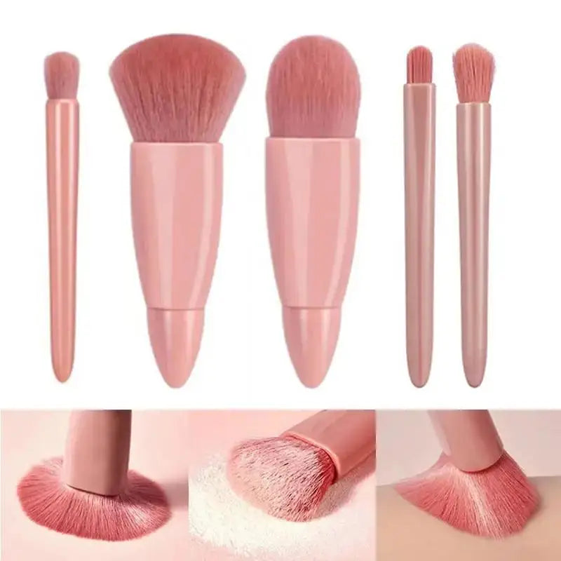 5-Piece Travel Makeup Brush Set with Case & Mirror Travel Makeup Brush Set QXL