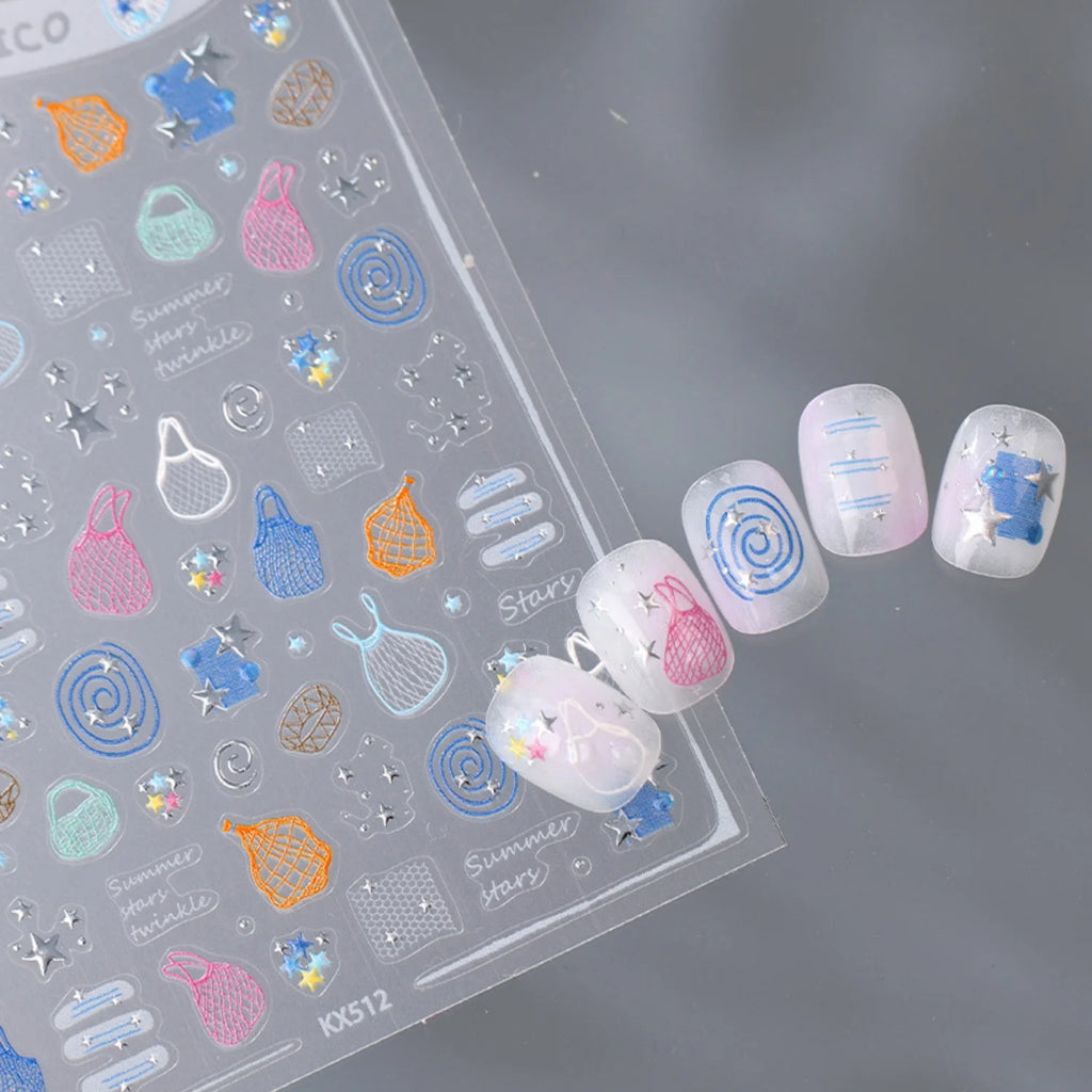 5D Self-Adhesive Nail Stickers – Glitter Stars & Swirl Decals Nail Art Stickers QXL