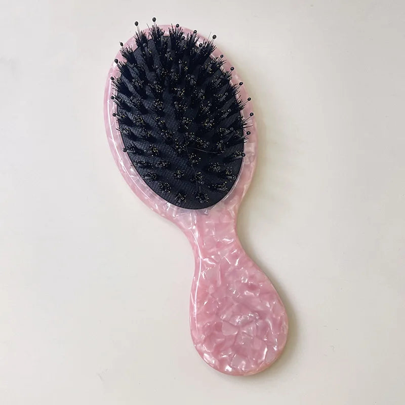 Mini Boar Bristle Cushion Comb | Portable Airbag Massage Brush Cushion Hair Comb QXL Pink