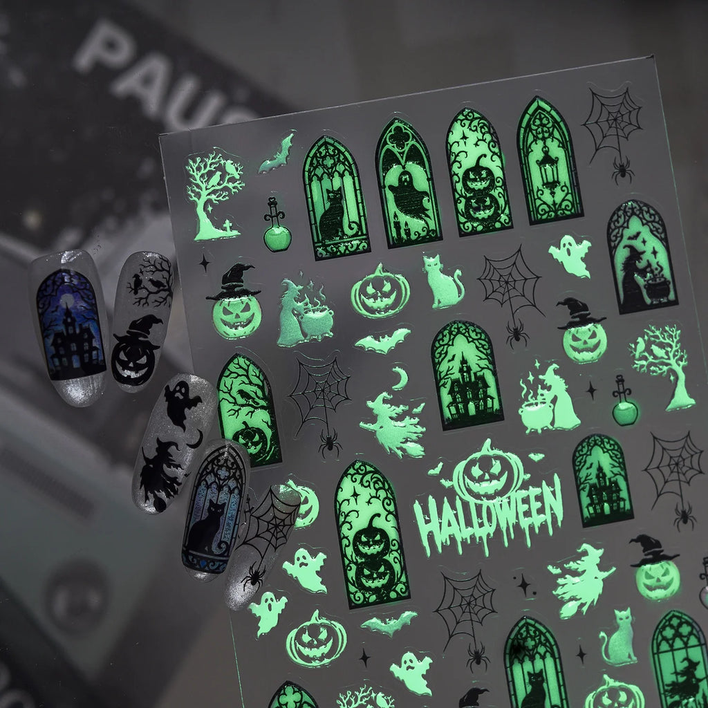 Glow-in-Dark Halloween 5D Nail Stickers | Spooky Decals Nail Stickers QXL