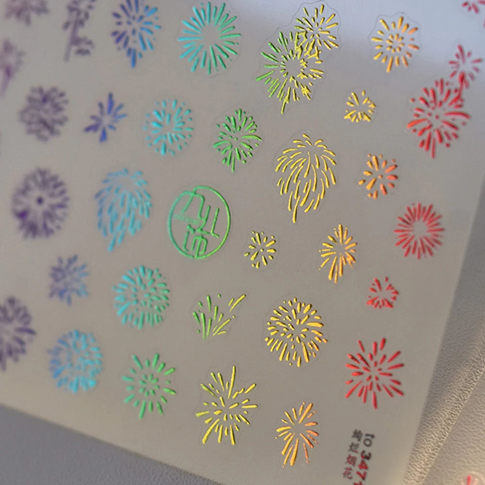 5D Firework Castle Nail Stickers | Holographic Glow Decals Nail Art Stickers QXL