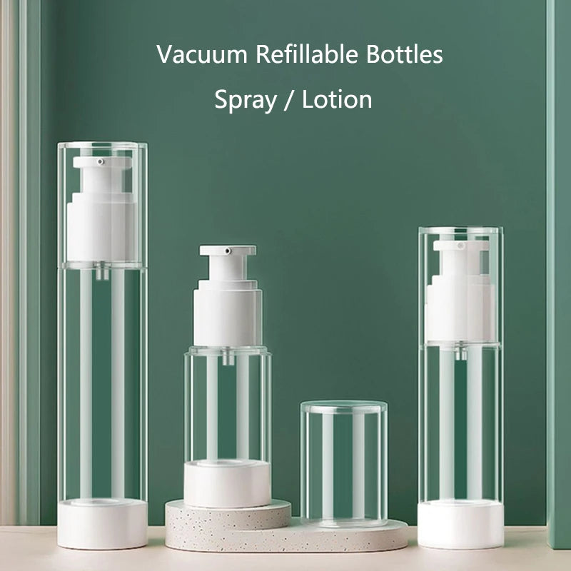 Airless Vacuum Refillable Travel Bottles 15–100ml Pump & Spray Refillable Travel Bottle QXL