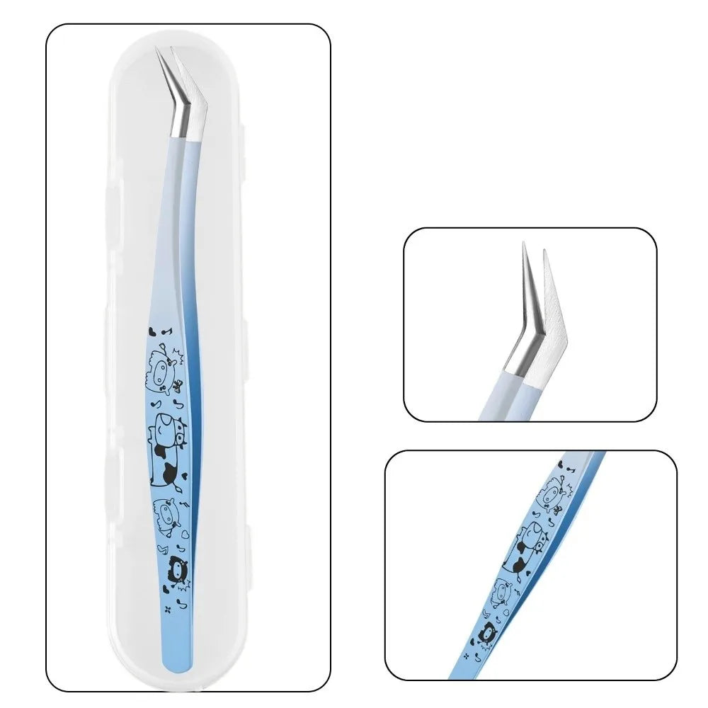 Cartoon Curved Stainless Steel Tweezers | Lash Extension Tool Lash Extension Tweezer QXL Blue