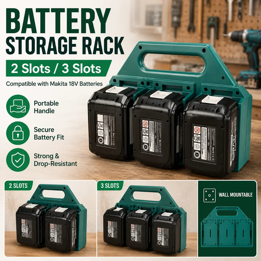 Makita 18V Battery Storage Rack | 2 & 3 Slot 3D Printed Holder Battery Storage Rack QXL
