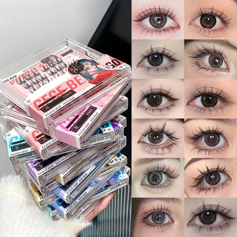 Gege Bear No-Glue False Lashes – 12 Zodiac Styles, Clear Band False Eyelashes QXL