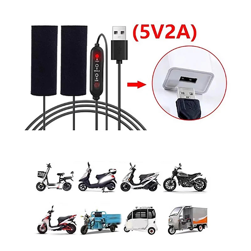 USB Heated Motorcycle Handlebar Covers | 3-Speed Grip Warmer Heated Handlebar Cover QXL