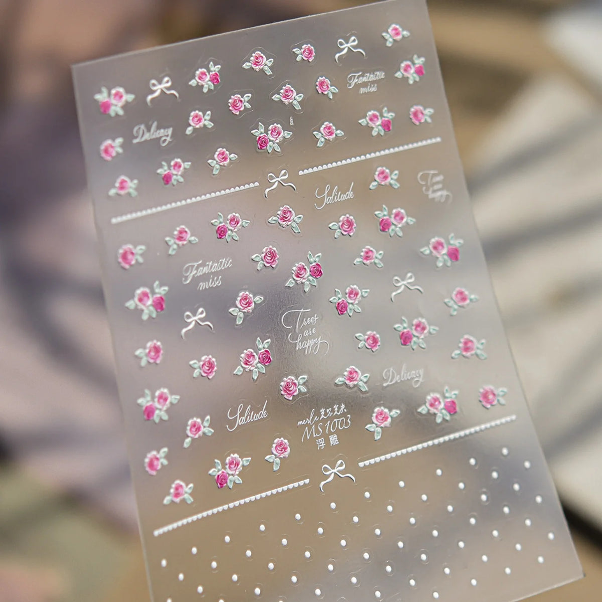 5D Pink Rose Floral Bow Nail Art Stickers | Self-Adhesive Decals Nail Art Stickers QXL