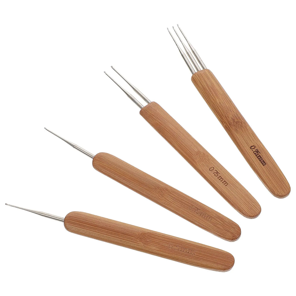 4-Pack Wooden Dreadlock Crochet Hooks | Ergonomic Hair Braiding Set Hair Braiding Tool QXL Default Title