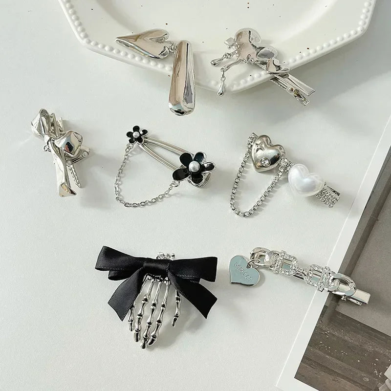 Silver Y2K Metal Duckbill Clip | Side Bang Barrette Hairpin Hair Clip Barrette QXL