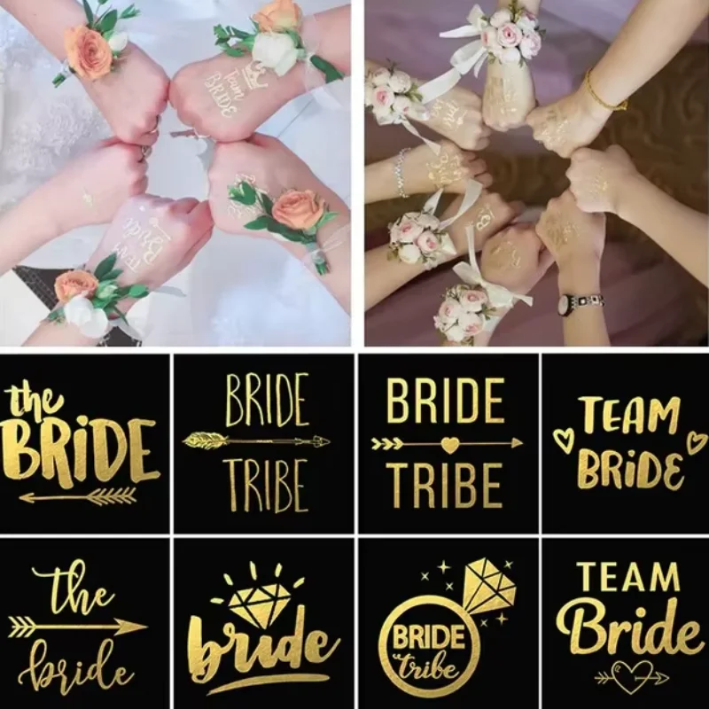 5-Pack Team Bride Gold Temporary Tattoos | Bachelorette Party Temporary Tattoos QXL