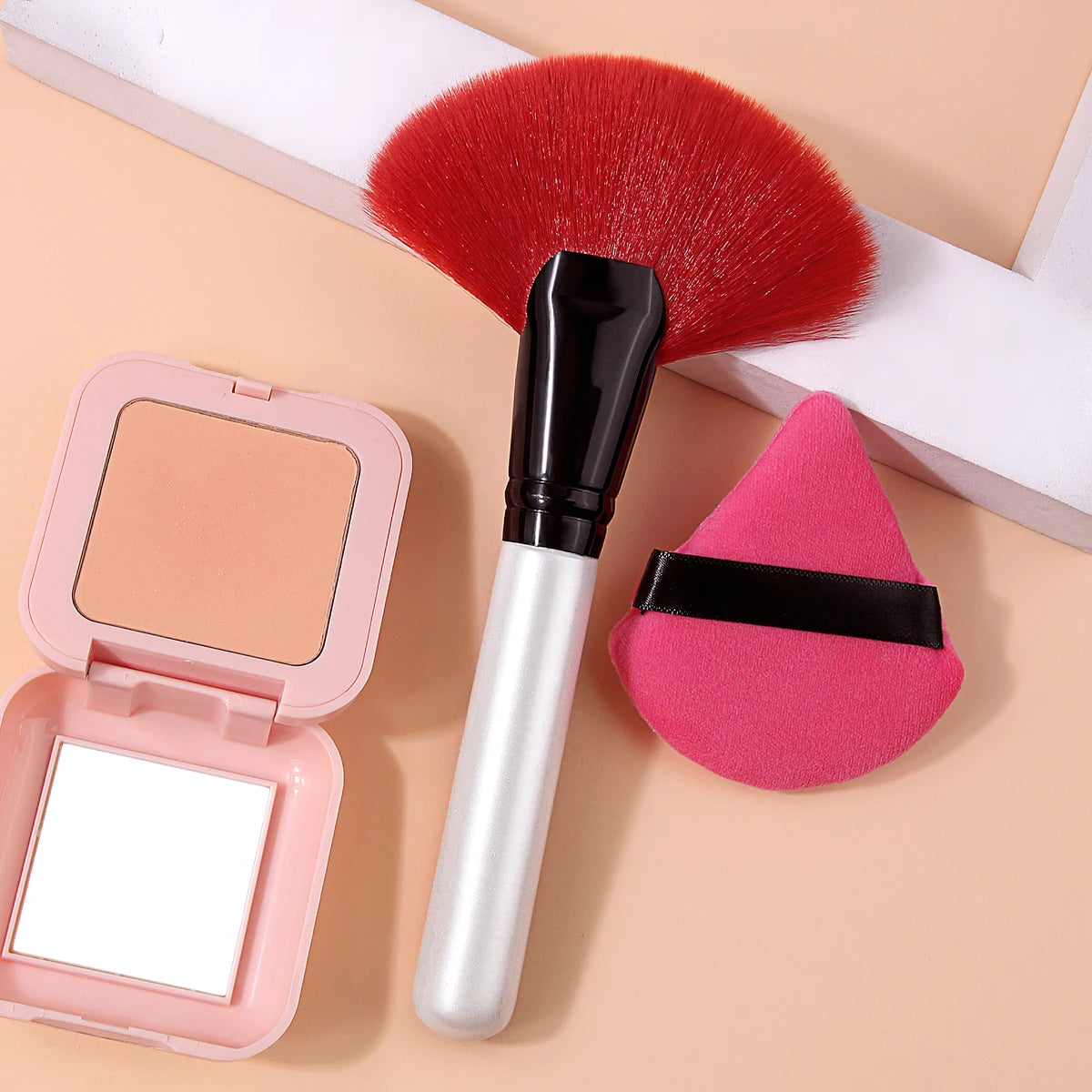 KOSSHOW Fan Powder Brush & Powder Puff Set – 2 Piece Makeup Brush Set QXL