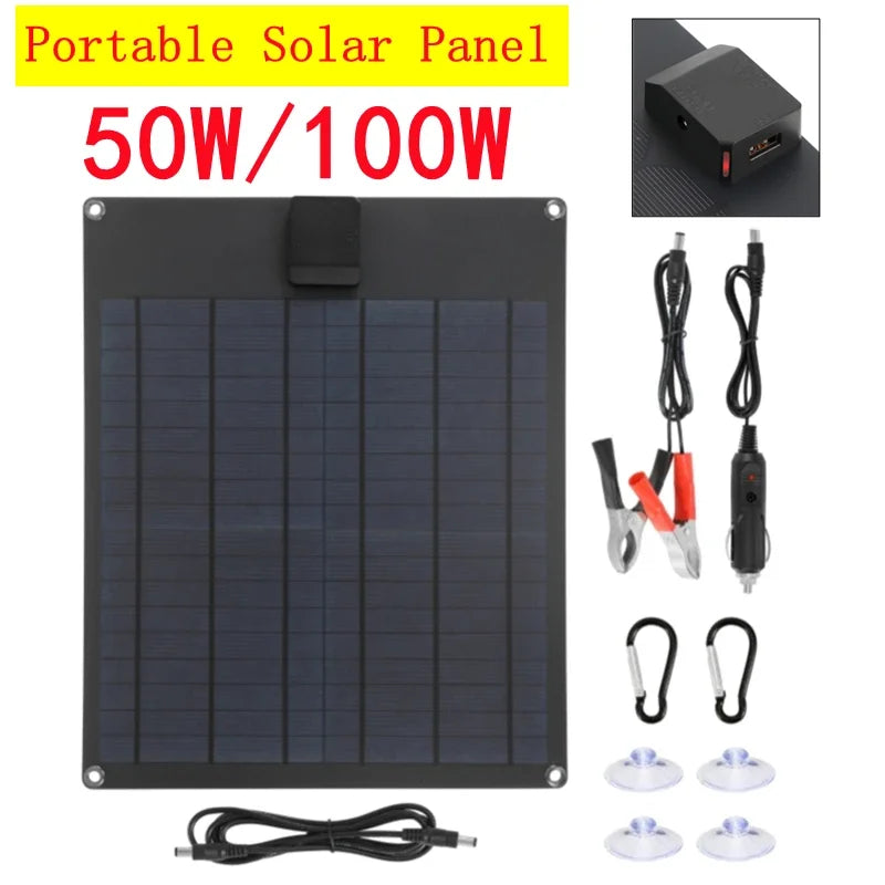 50W/100W Flexible Solar Panel USB & 12V Portable Outdoor Charger Portable Solar Panel QXL