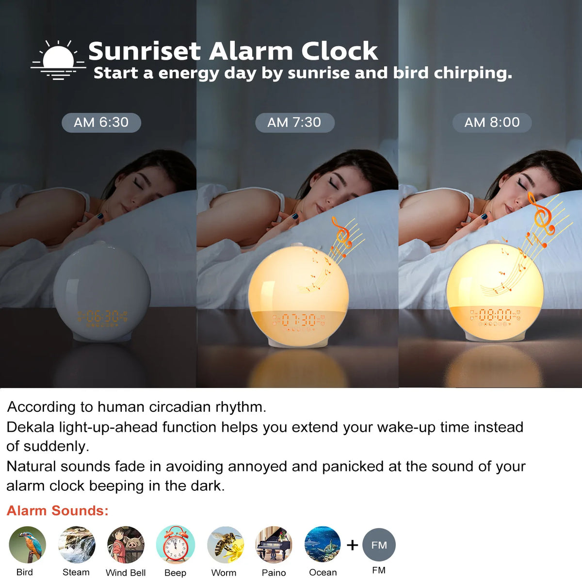 Wake Up Light Alarm Clock | RGB Night Light, FM Radio & White Noise Wake Up Light Clock QXL