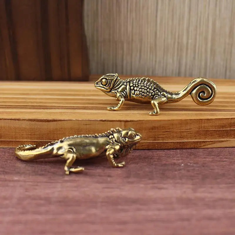 Antique Brass Gecko Figurine | Lucky Lizard Home Decor Ornament Decorative Figurine QXL
