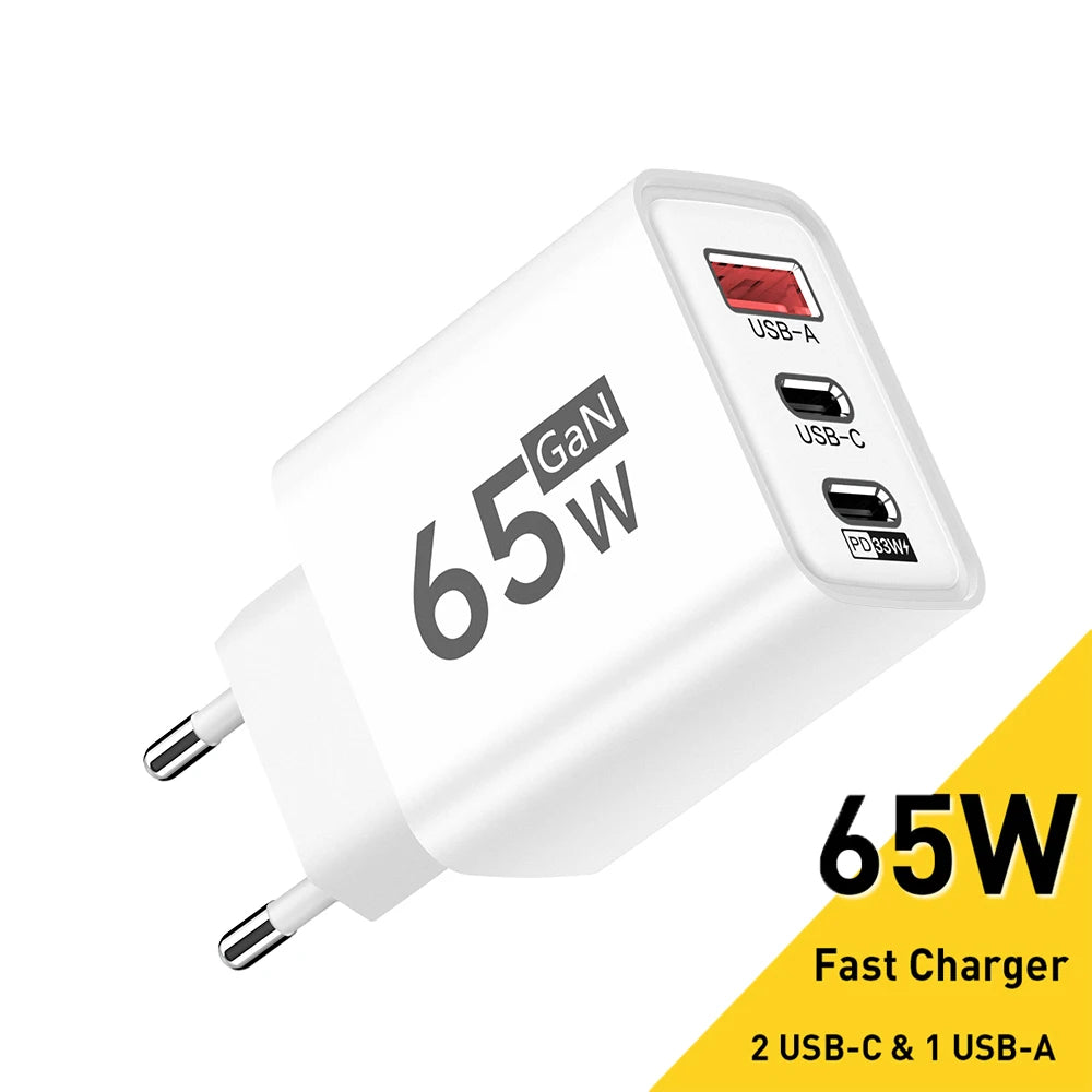 65W GaN USB-C Fast Charger EU/US Plug | Quick Charge 3.0 GaN Wall Charger QXL