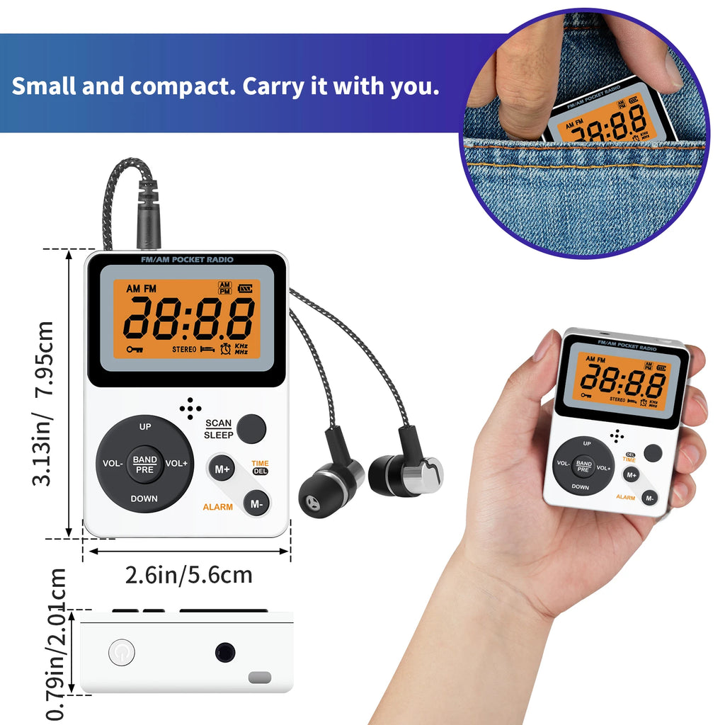 YITHOR Pocket AM/FM Radio | Battery Operated & Portable Portable AM/FM Radio QXL