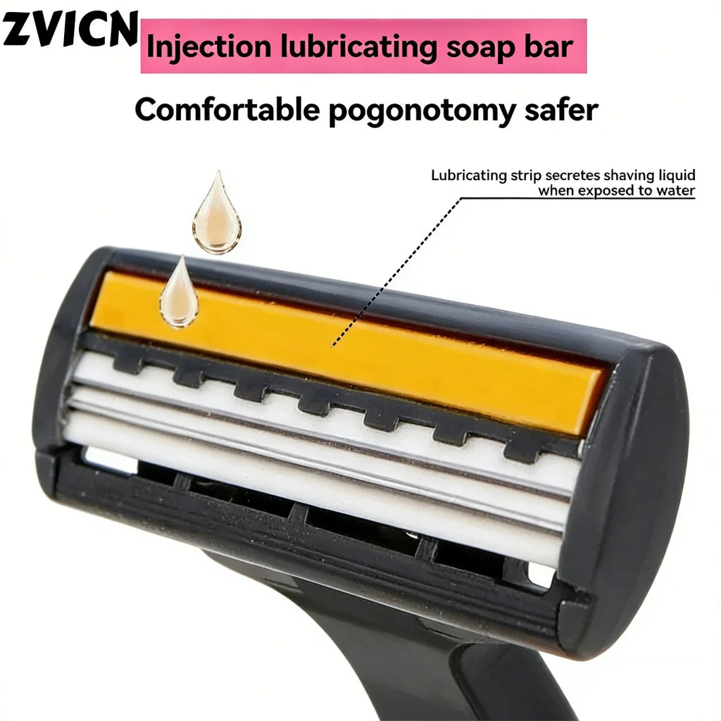 Men's 3-Layer Reusable Razor | Replaceable Head Shaver Manual Razor QXL