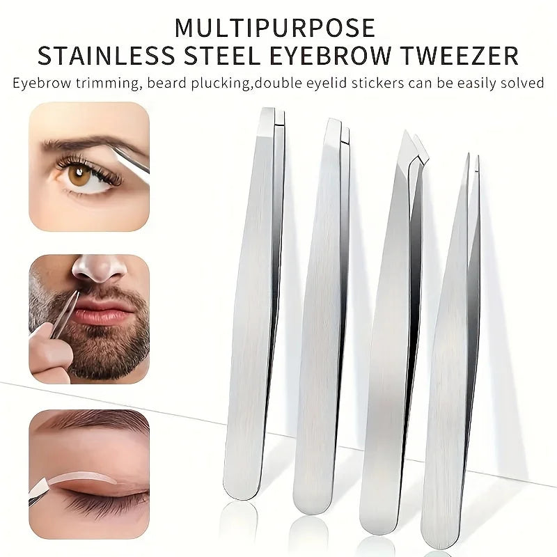 4-Piece Stainless Steel Eyebrow Tweezer Set | Facial Hair Tool Eyebrow Tweezer Set QXL