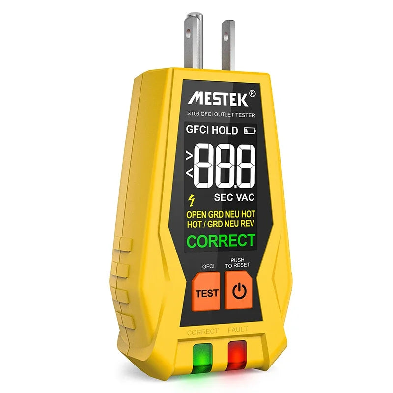 GFCI Outlet Tester LCD Display | 3-Wire 120V Socket Checker Outlet Socket Tester QXL Yellow US Plug