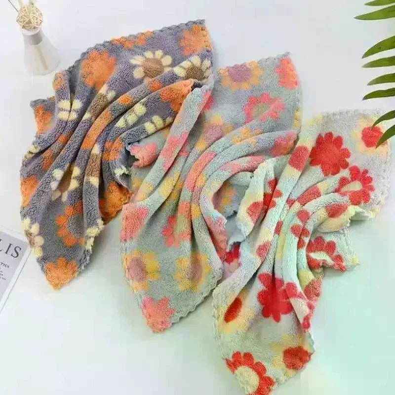 4-Pack Coral Fleece Kitchen Dishcloths | Soft Absorbent 30x30cm Kitchen Cleaning Cloths QXL