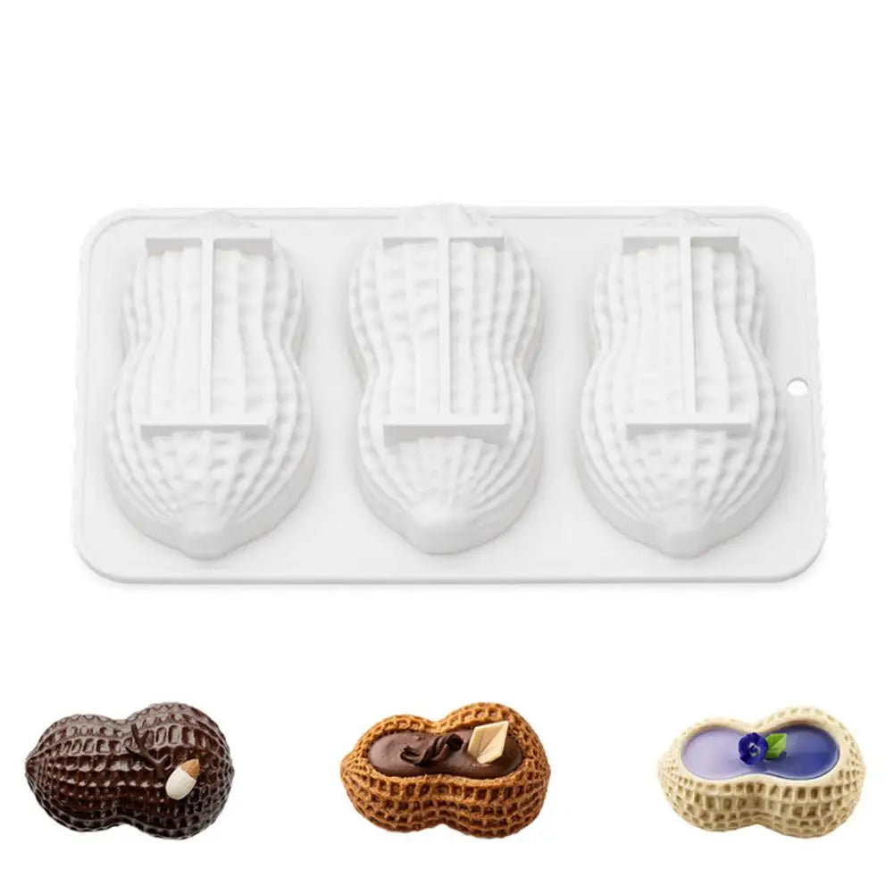 Peanut Shape Silicone Mold | 3-Cavity Mousse Cake & Dessert Silicone Baking Mold QXL White