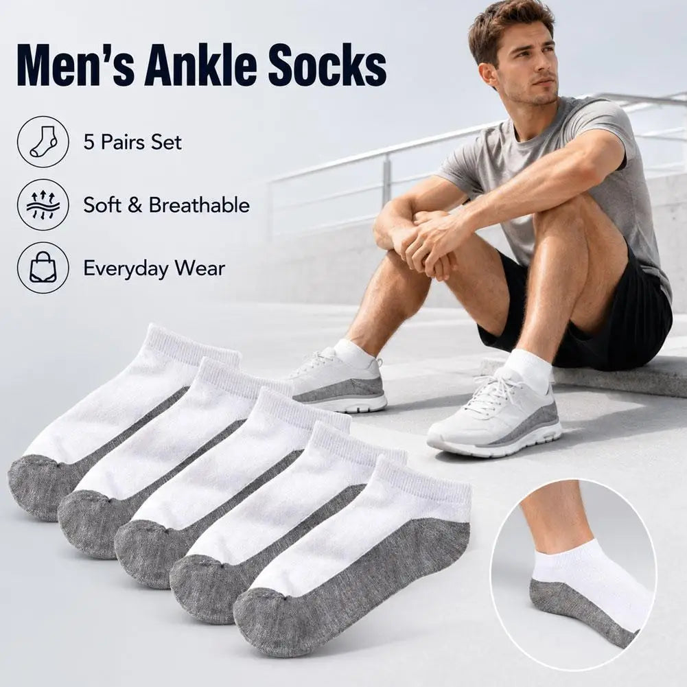 5-Pack Men's Low-Cut Ankle Socks | Breathable Polyester Men's Ankle Socks QXL